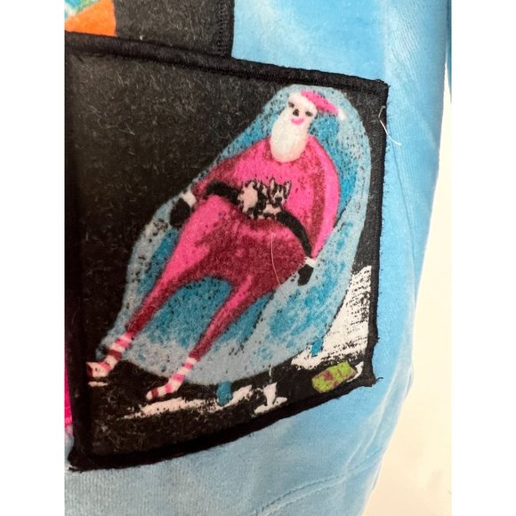 Onque Casuals Christmas Holiday Velour Jacket L Blue Velour Cotton Blend - Picture 6 of 16